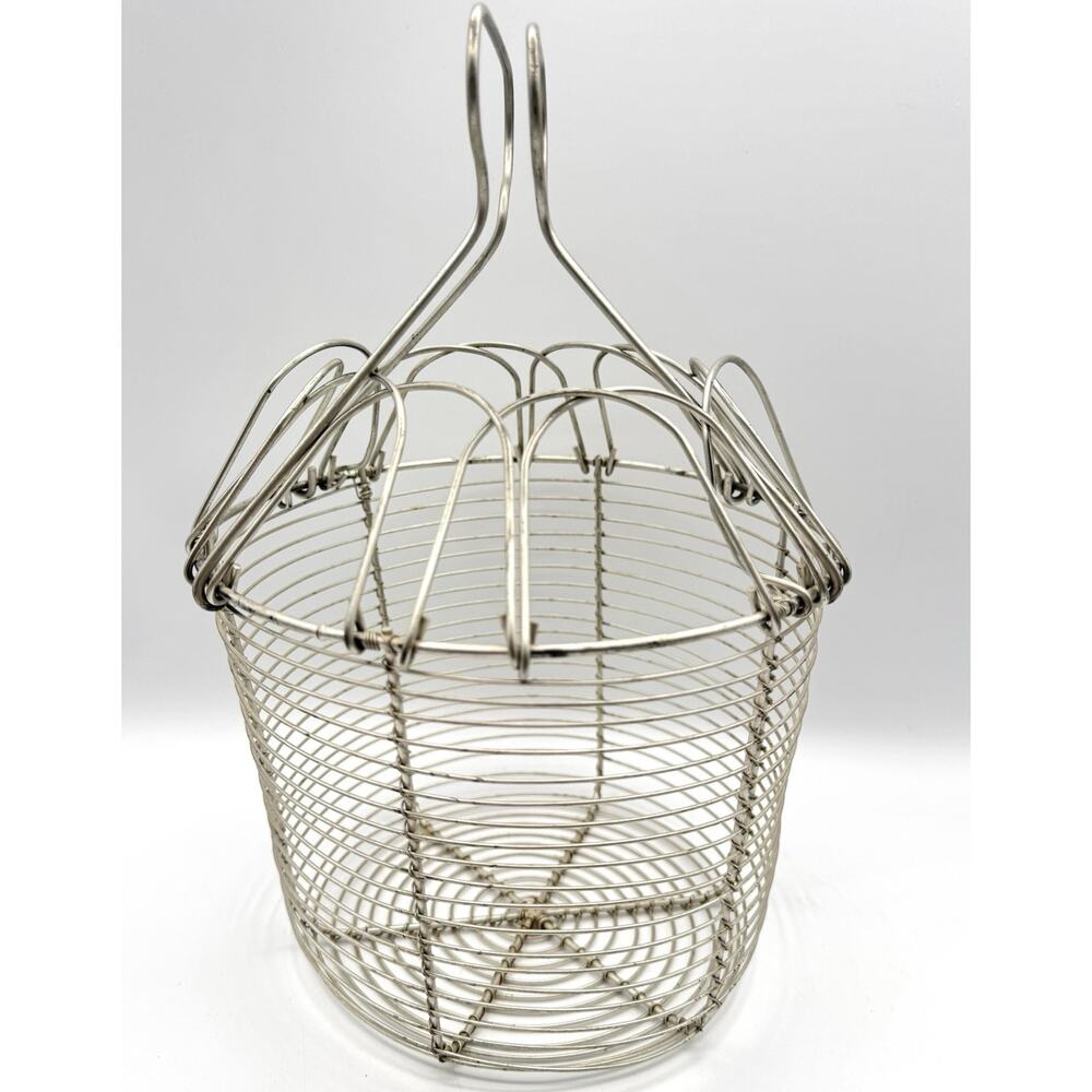 Vintage French Wire Egg Basket 12" Metal Homestead Eggs Carrier Chicken Coop